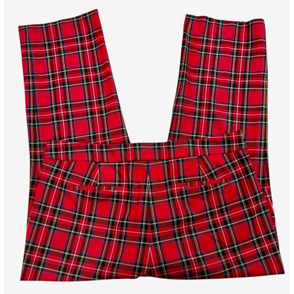 J.Crew Red Tartan Plaid Cropped Straight Pants Size 14 Stretch - Picture 3 of 10